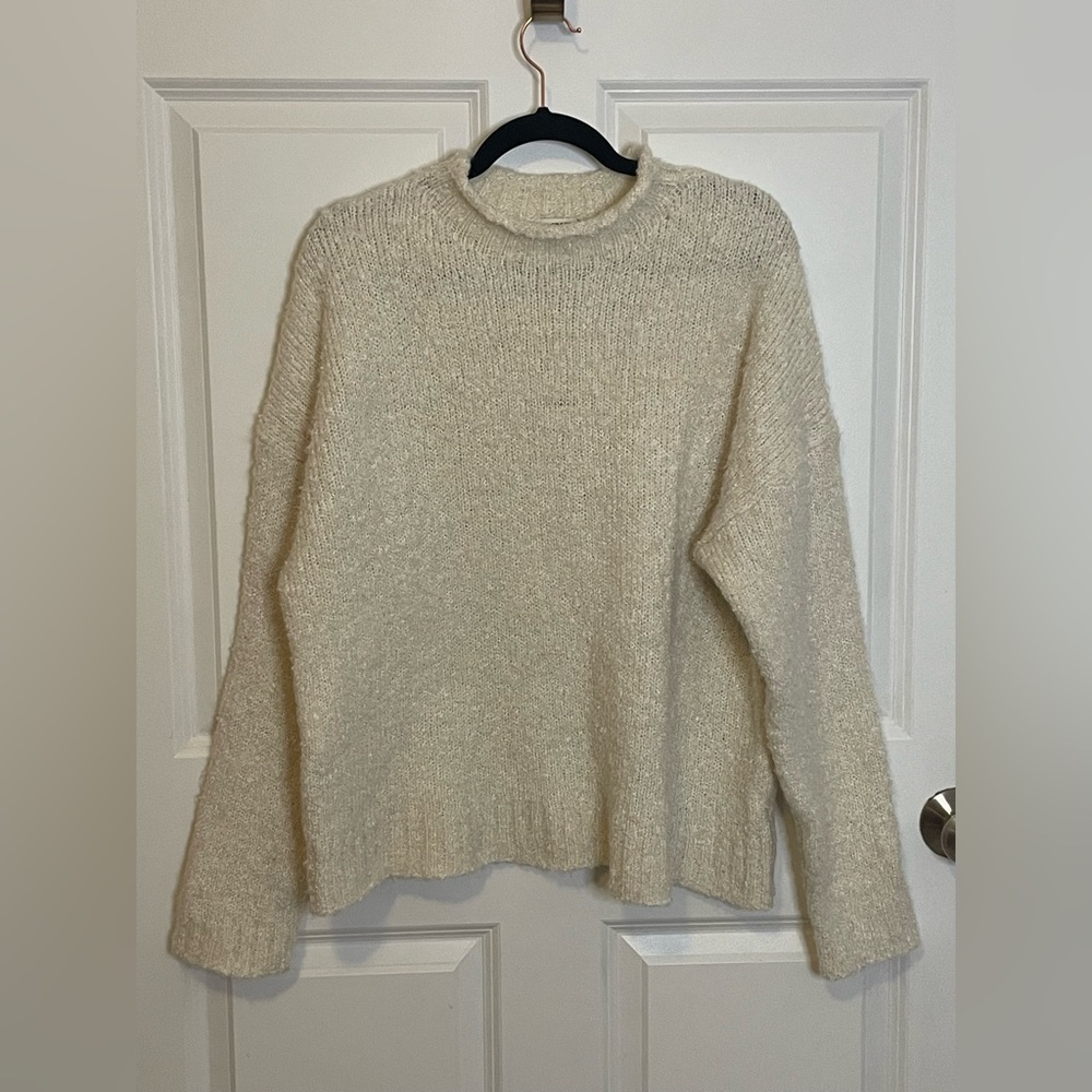 J.Crew Alpaca Wool Blend Bouclé Sweater Cream Ivory Crewneck XXL